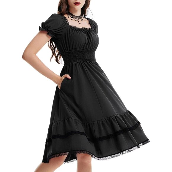 Women's Scarlet Darkness Gothic Victorian Dress Renaissance Midi Dress Navy Blue - Picture 1 of 8